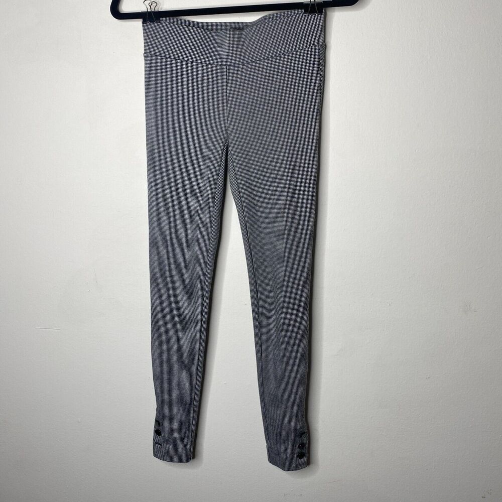 Loft Black White Gray Houndstooth Ankle Button Skinny Stretch Pant Jeggings XXS
